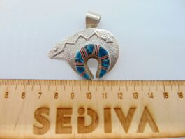 Brosa, pandantiv urs navajo din argint cu turcoaz