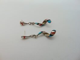 Cercei zuni din argint cu sidef, turcoaz, onix Idella Edaakie