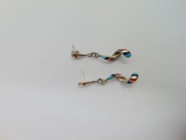 Cercei zuni din argint cu sidef, turcoaz, onix Idella Edaakie