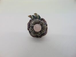 Inel statement din argint cu marcasite si quartz roz