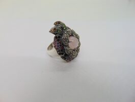 Inel statement din argint cu marcasite si quartz roz