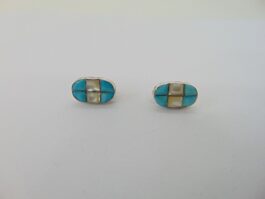 Cercei zuni din argint cu sidef si turcoaz