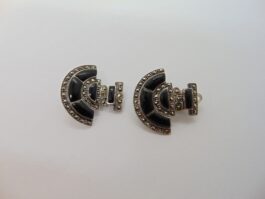 Cercei clips din argint cu onix si marcasite
