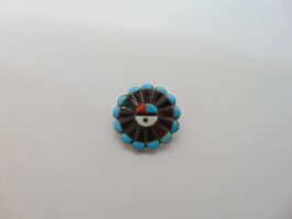 Pandantiv brosa zuni din argint, turcoaz, corn si coral