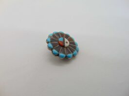 Pandantiv brosa zuni din argint, turcoaz, corn si coral