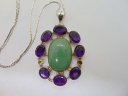 Lant si pandantiv mare din argint cu jad, ametist si citrin
