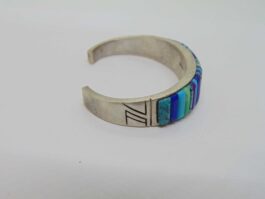 Bratara amerindiana navajo din argint cu inlay turcoaz, lapis lazuli